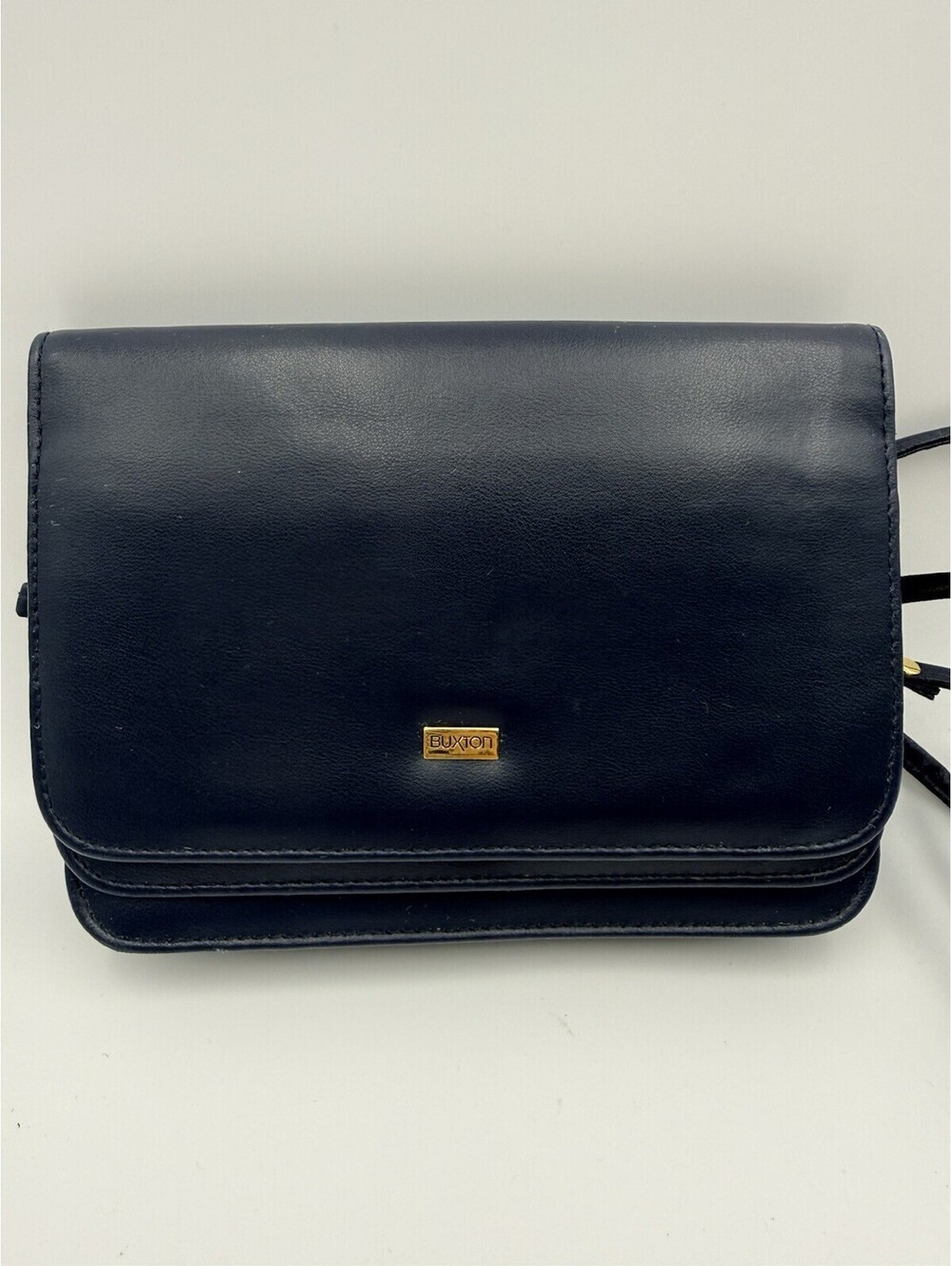 Buxton Navy Leather Organizer Crossbody Bag Gold Hardware Purse